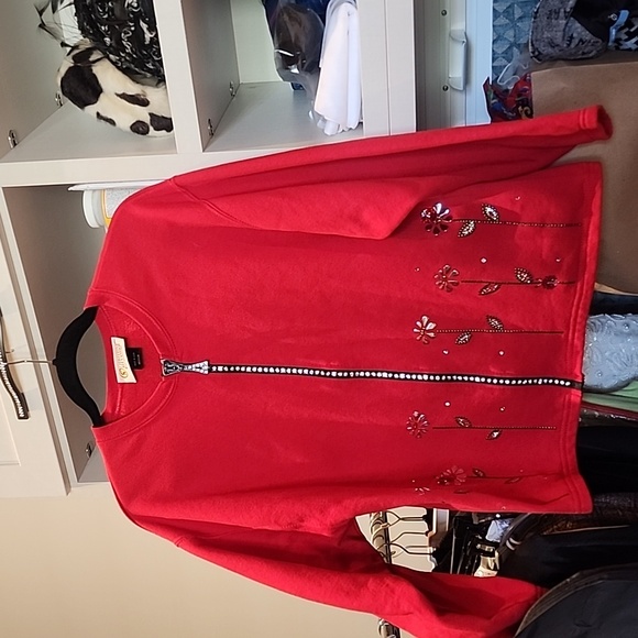 Vintage Christine Alexander red drop shoulder front zip embellished sweatshirt - Picture 3 of 10